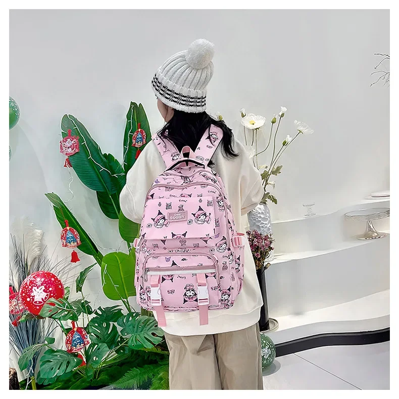 Kawaii Sanrio new double-pocket cartoon anime Kuromi backpack simple and cute large-capacity decompression student backpack