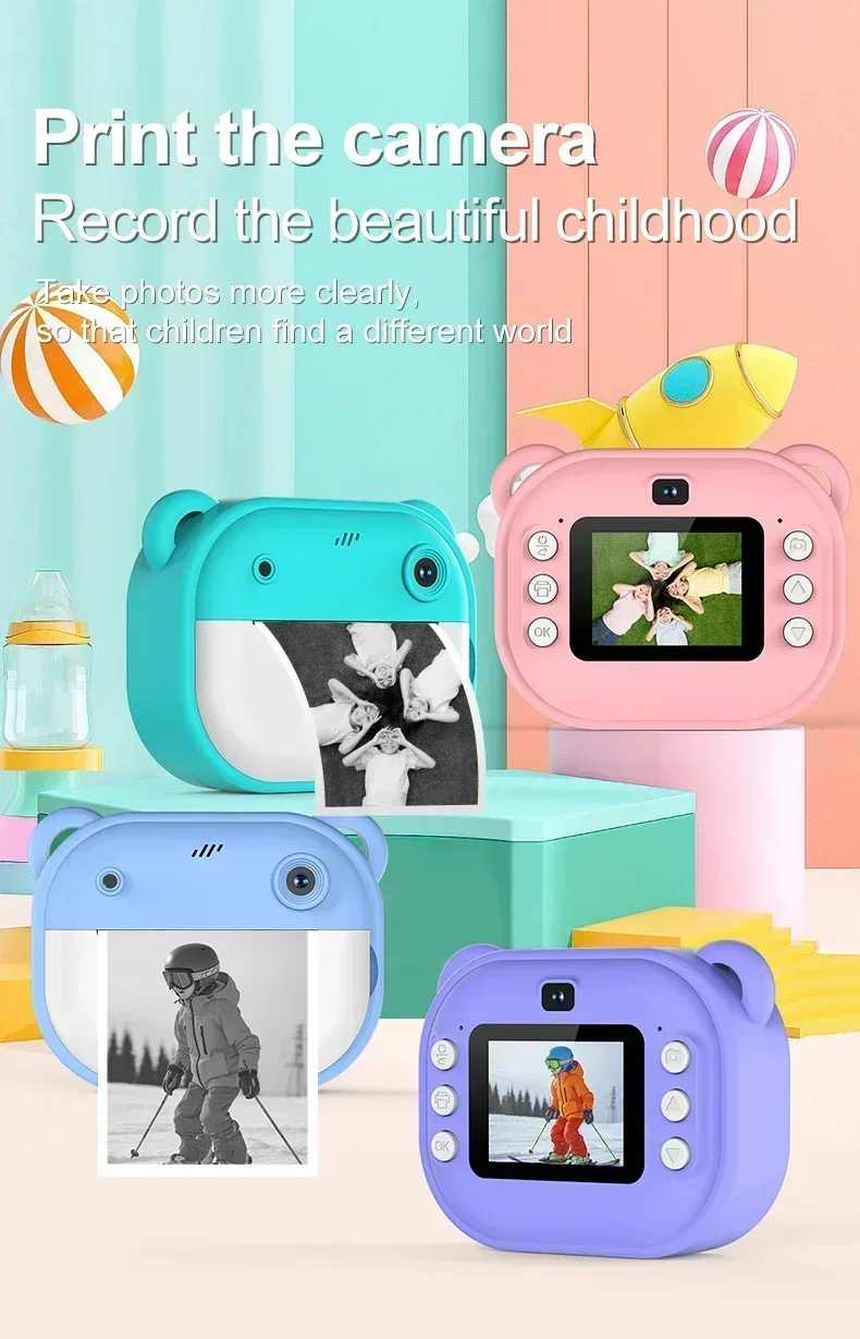 Appareil photo numérique à impression instantanée pour enfants, impression thermique pour enfants, impression photo instantanée, jouets vidéo, carte mémoire 32G