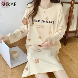 Sukae primavera outono novo faxu algodão feminino camisola casual sleep topos mangas compridas sleepshirt lazer meninas dos desenhos animados doce vestido