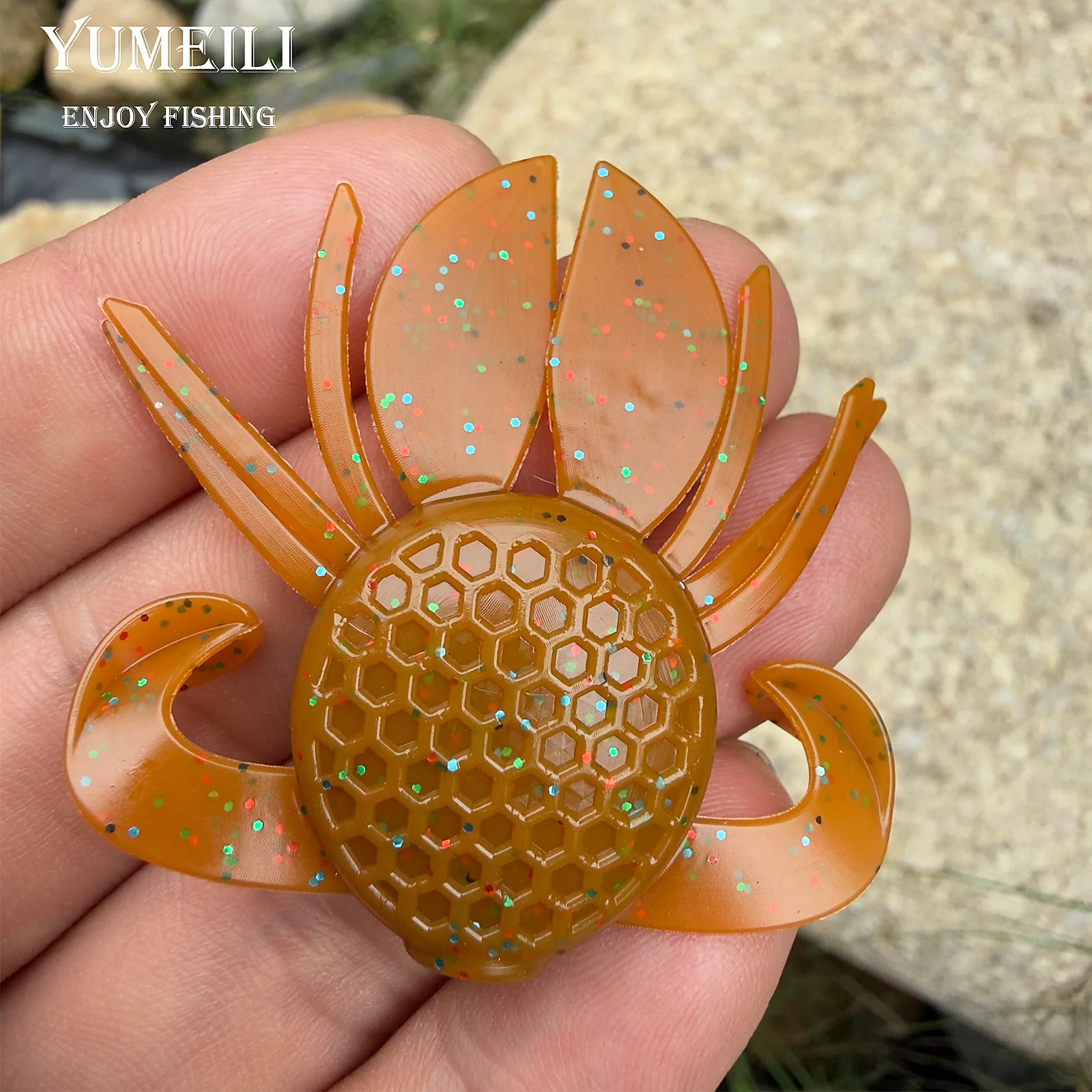 YUMEILI 6pcs Crab-shaped Simulated Soft Lure, PVC Multi-colored Multi-legged + Double Fan-tail Design, Honeycomb Body