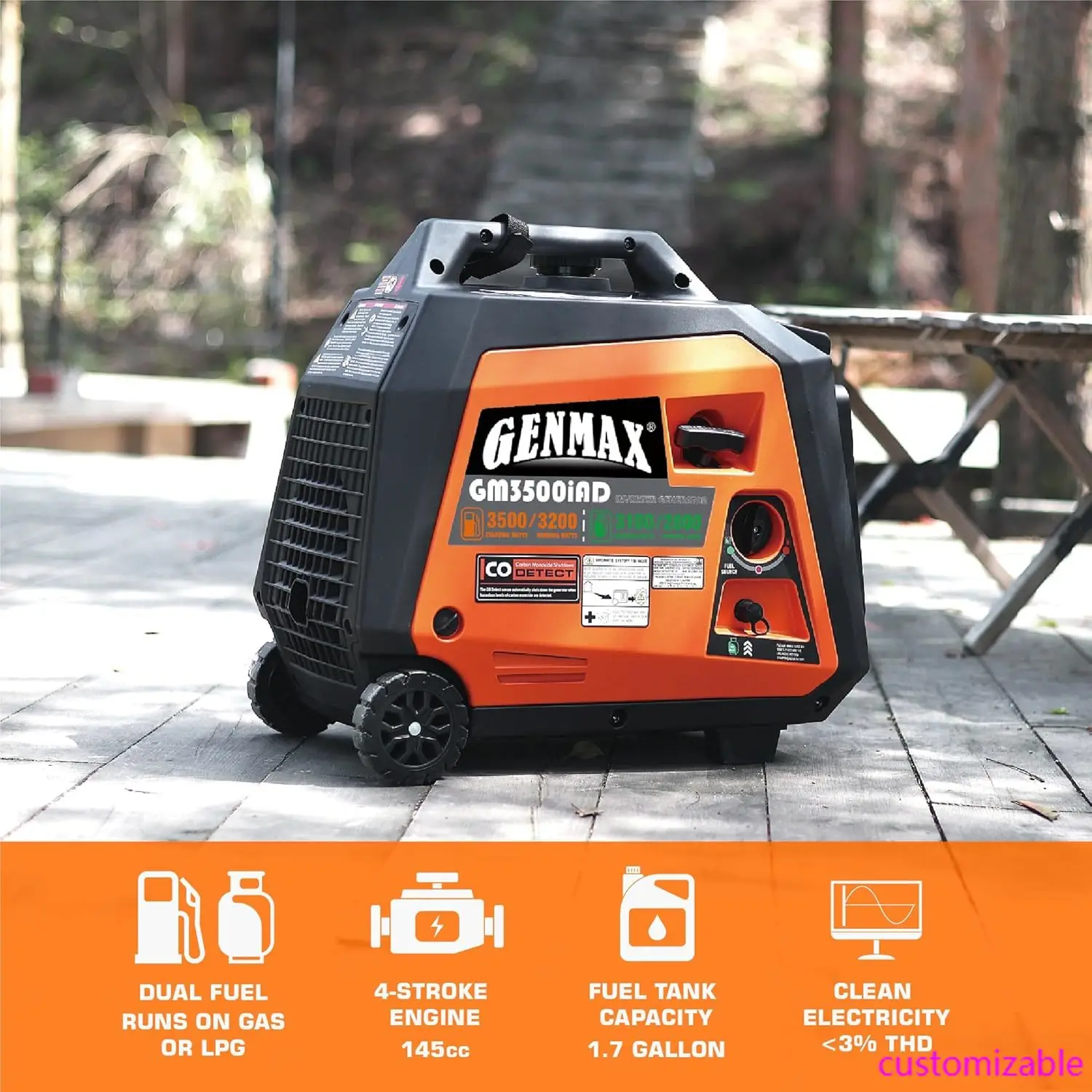 

Portable Generator, 3500W Super Quiet Gas or Propane Powered Engine with Parallel Capability, Manual start