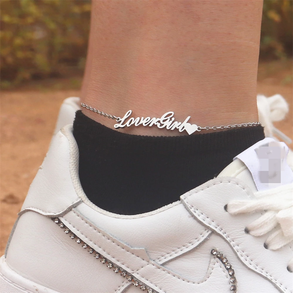 Boho Foot Jewelry Custom Name Heart Anklet Stainless Steel Leg Chain Tobillera Pulsera Personalized Ankle Bracelets for Women