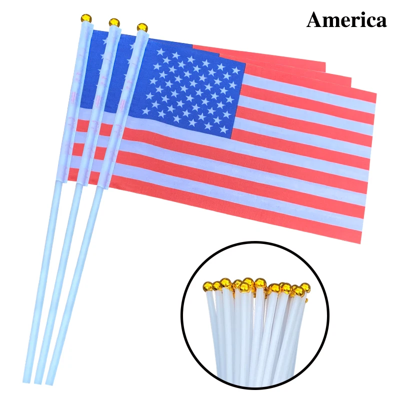 EOODLOVE 10/20/50pcs14 * 21cm American hand-held flag with plastic stick outdoor celebration event American banner