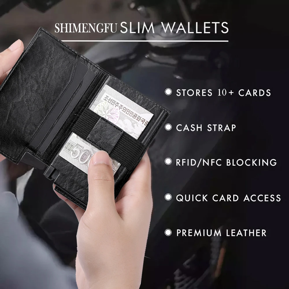 Pu Leather Men Wallets Card Holder Luxury RFID Protection Mini Metal Wallet Business ID Card Purse for Men and Women