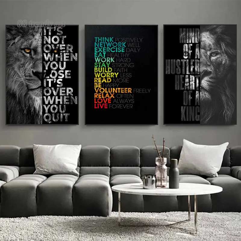 Lion Face Motivational Art Posters Inspirational Qoutes Canvas Painting Modern Office Home Living Room Wall Decor Mural No Frame