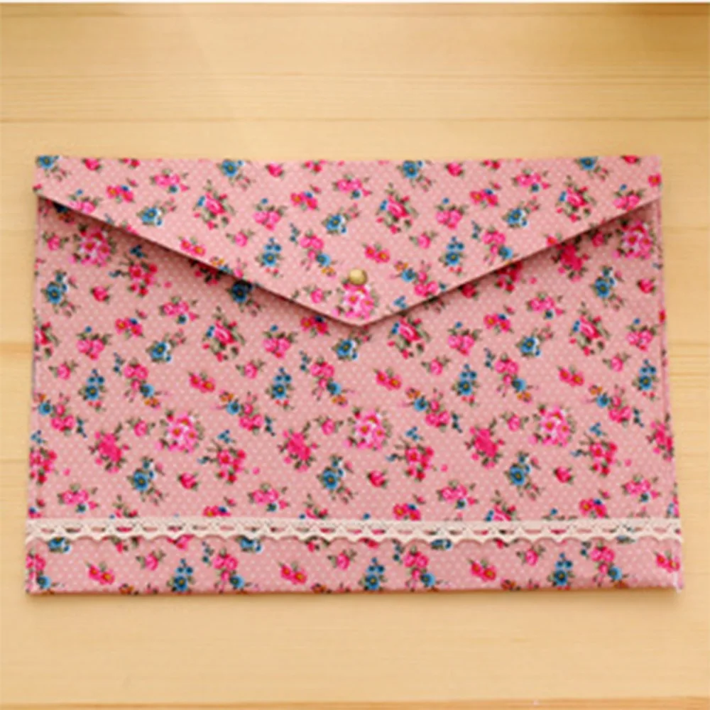 Portable Document Protector Floral a4 File Bag Soft Elegant Button Folder Data Storage Large Capacity Data Bag Office