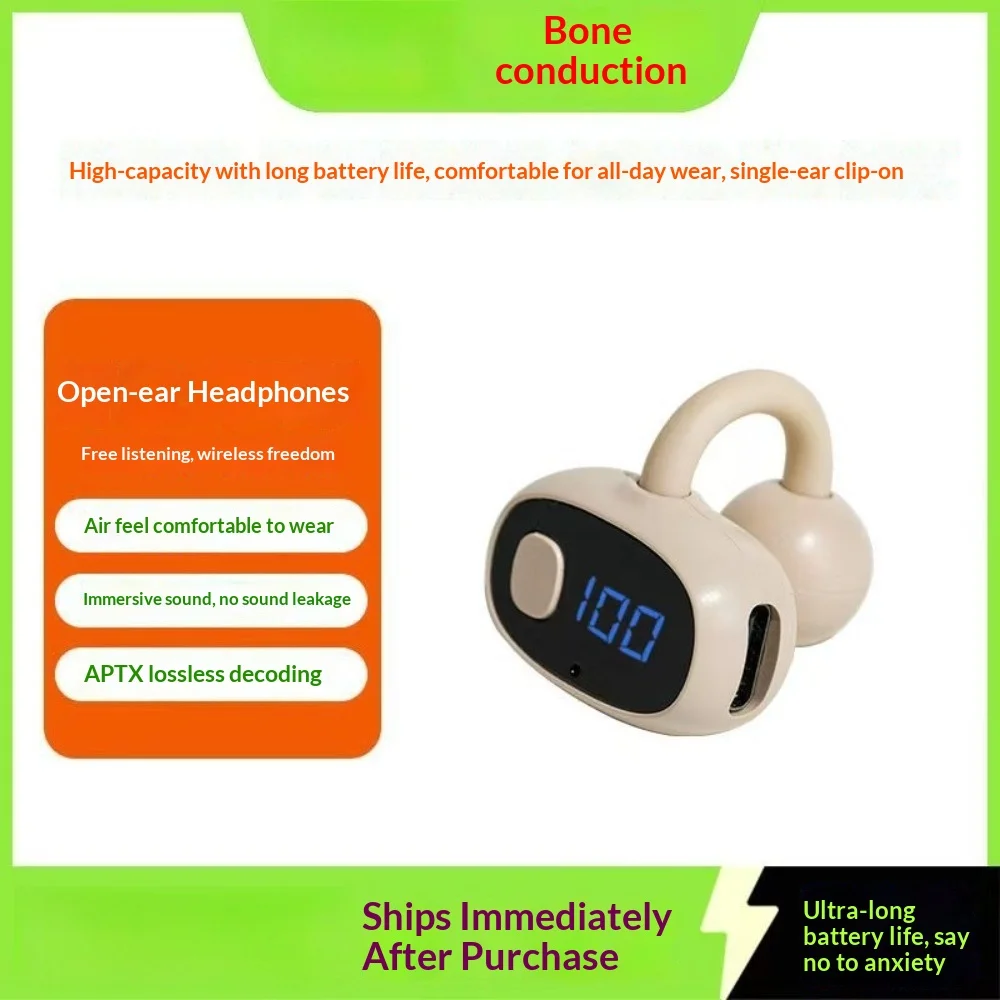 2026 Bone Conduction Bluetooth Headphones with Ultra-long Battery Life High-capacity Battery Noise Reduction Clip-on Ear Design,