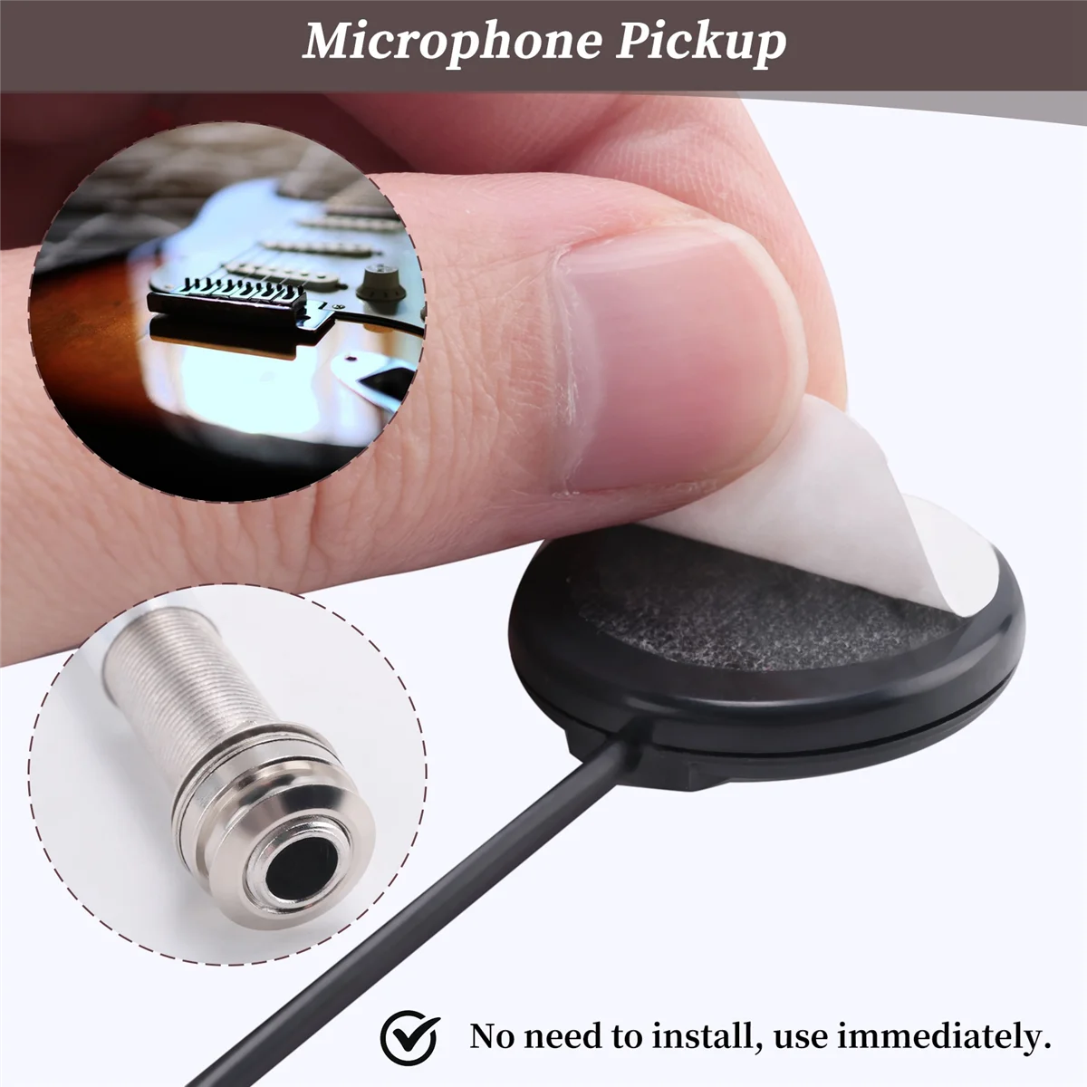 SMIEA กีตาร์ Pickup Piezo Contact ไมโครโฟน Pickup 3 Transducer Pickup System สําหรับแจ็คอะคูสติก 6.35 มม. (สีดํา)