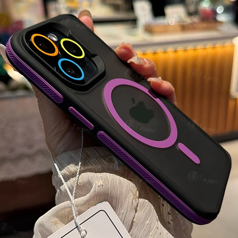 New Bicolor Matte Frosted Magnetic Phone Case For iPhone 16 15 14 Plus 13 12 11 Pro Max Translucent Shockproof Bumper Hard Cover