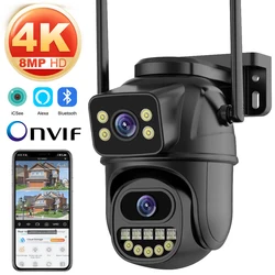 4K 8MP HD Wifi PTZ Camera Outdoor Dual Lens Dual Screen AI Auto Tracking IP Camera CCTV Audio Video Surveillance P2P iCSee