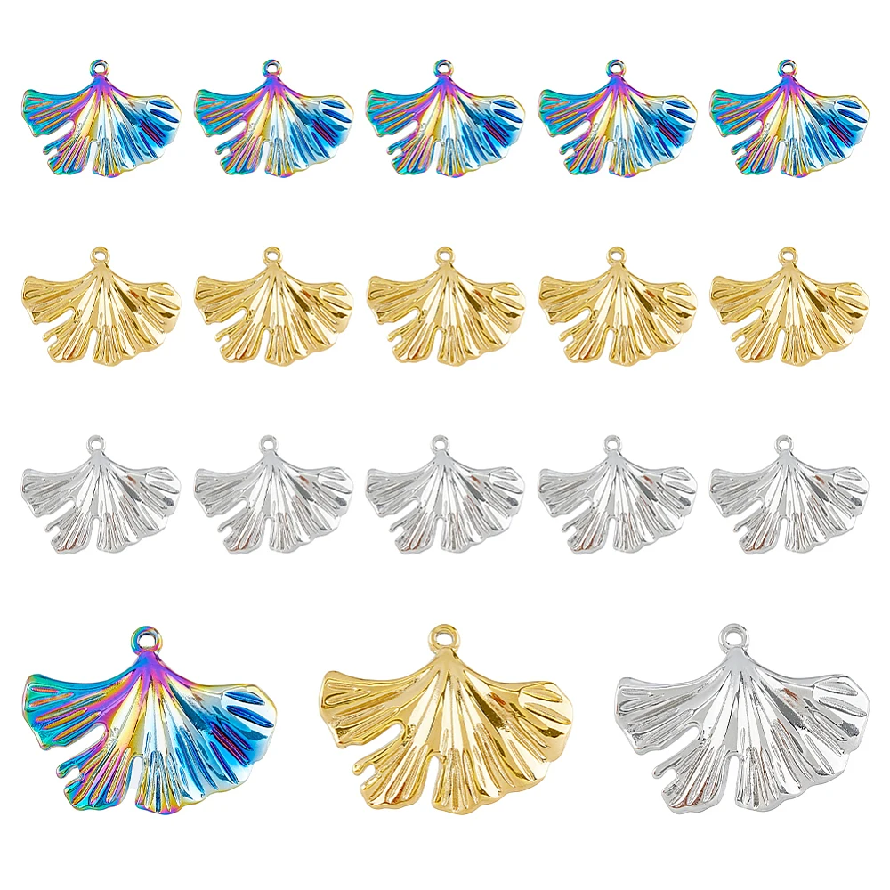 18pcs 3 Colors Ginkgo Leaf Pendants Nature-inspired Botanical Charms Stainless Steel Autumn Leaf Charms for DIY Jewelry Making