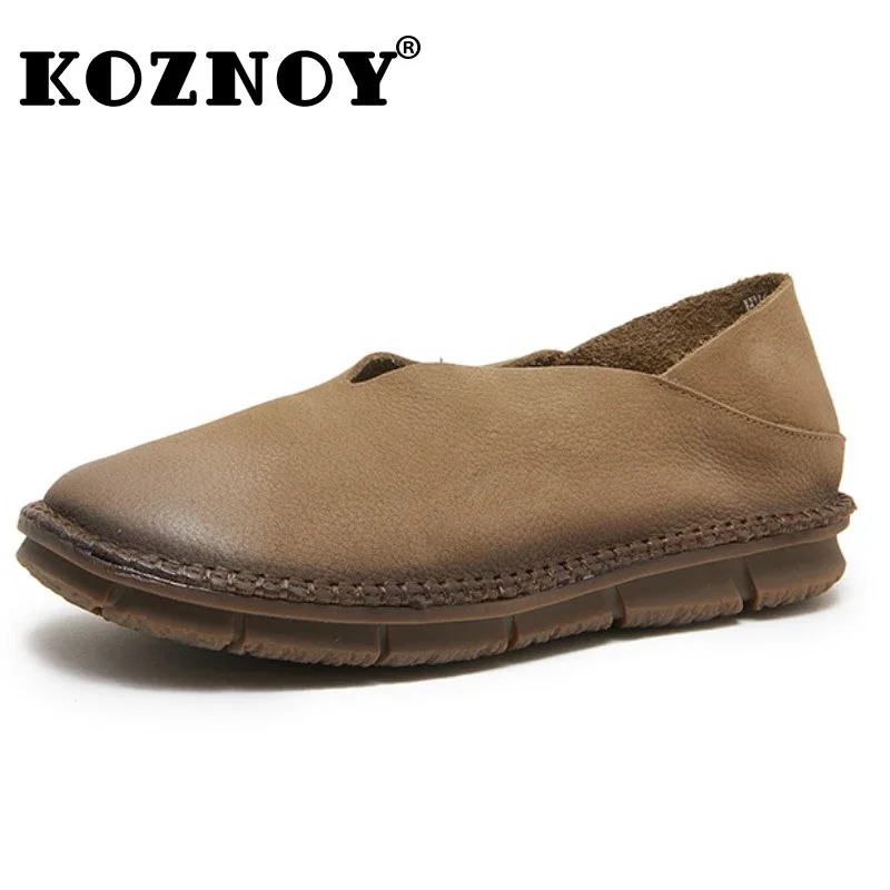 

Koznoy 2.5cm Cow Suede Genuine Leather Shallow Moccasin Flats Summer Ladies Soft Soled Luxury Ethnic Woman Elegance Comfy Shoes