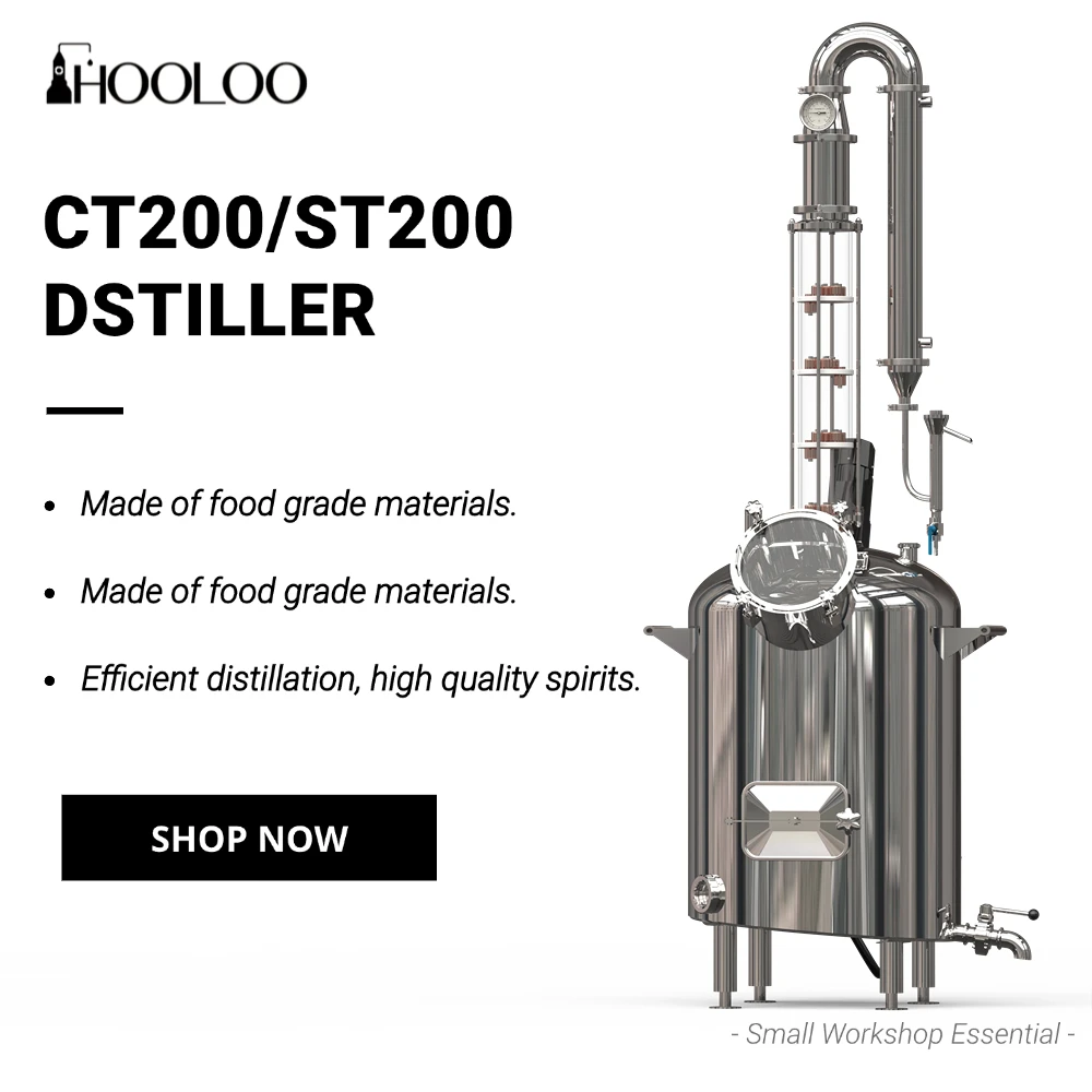 

HOOLOO CT/ST/CS/CU 200 Дистиллятор 6 кВт Нагревательный элемент Блок управления Резервуар из нержавеющей стали Стекло/медная колонна Все еще виски Бренди