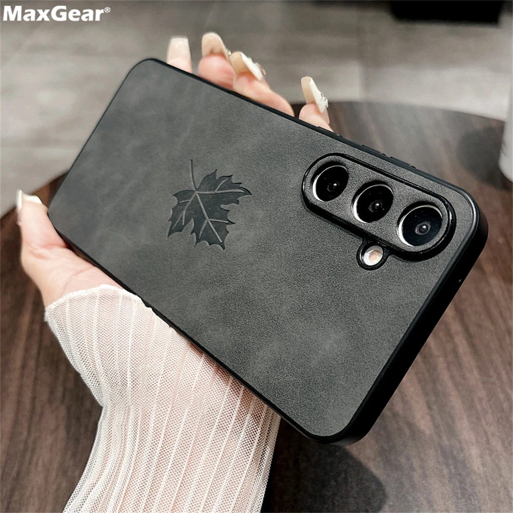 Luxury Sheepskin Maple Leaf Case For Samsung S24 FE S23 S22 S21 Ultra Plus Note20 A55 A54 A35 A34 A25 A24 A23 A15 5G A14 Cover