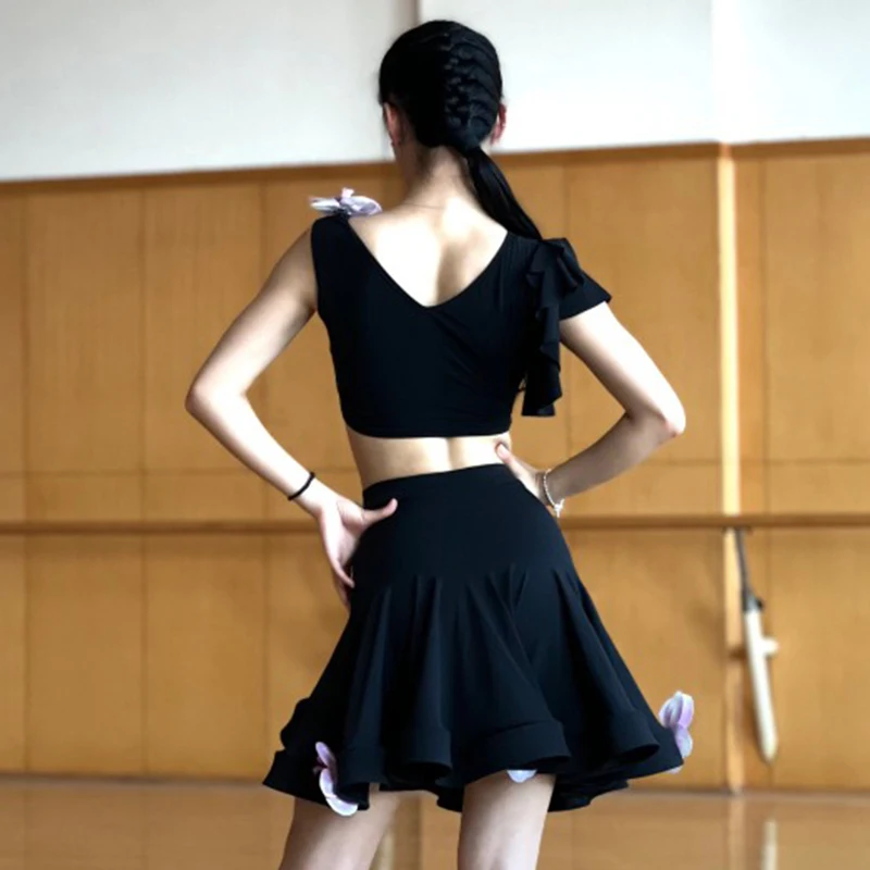 Latin Dance Costume Women Performance Suit Flower Tops Skirt Rumba Dance Dress Adult Latin Competition Prictice Wear DNV18241