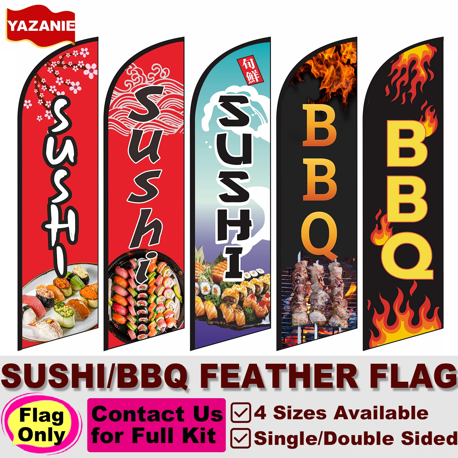 Bandera Personalizada Tipo Pluma para Sushi de 8/11/13 Pies, de Una o Dos Caras, para Publicidad Exterior, Restaurante, Barbacoa, Playa, Tienda