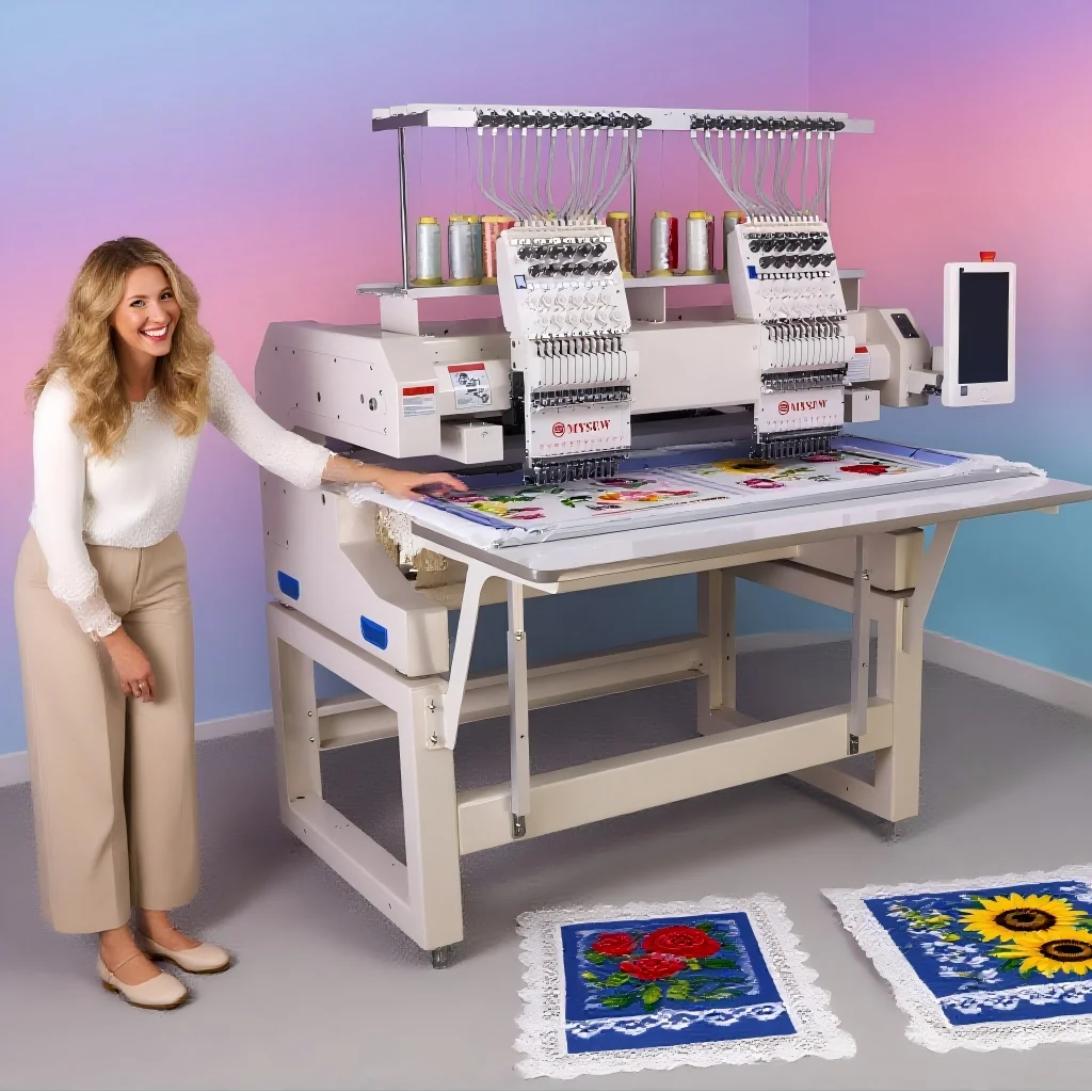 MJS1202  12  s Computerized Automatic Multifunctional Double Head Cap Industrial Embroidery Machine for Commercial Use