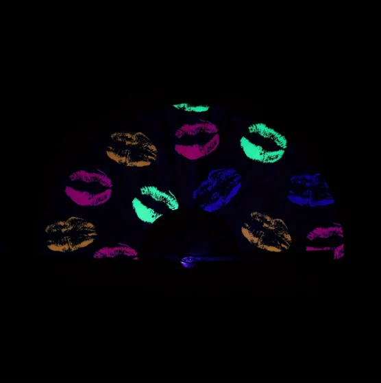 sexy lip UV printing +bamboo ribs folding hand fan for disco party 33cm 5 pieces/bag rave fans