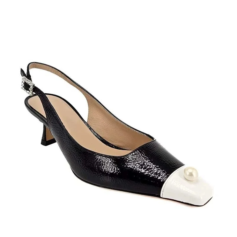 

Pearl Fashion Mid Heel Baotou Sandals for Women's Spring 2025 New Style Square Head Anti Kick Thin Heel Back Empty Single Shoes
