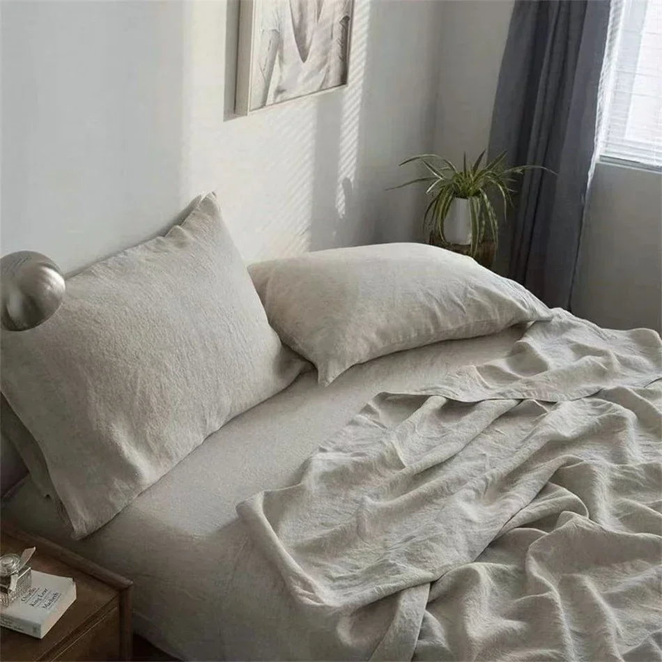 100% Linen Bed Duvet Cover Stone Washed France Linen Solid Color Breathable Sheets Pillowcase Home Textiles Bedding