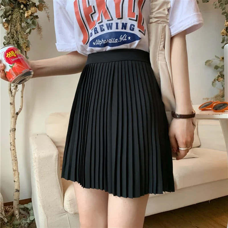 Mini Skirt Women Summer Sweet Preppy Folds Fashion A-line High Waist Solid Tender Korean Style Casual Streetwear All-match Young