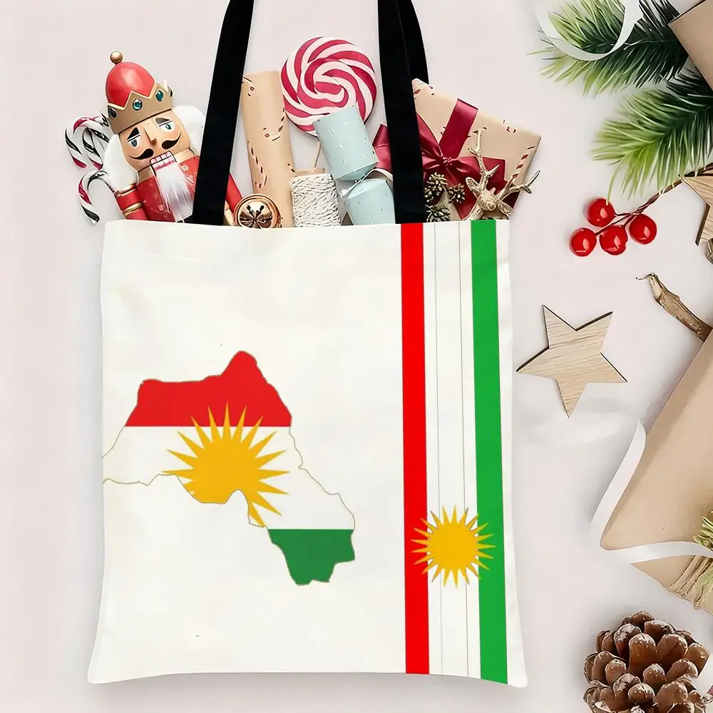 

Kurdistan Flag Storage Bags Canvas Shopping Bag Double-Sided Print Large Capacity Shoulder Fashion Tote Handbag