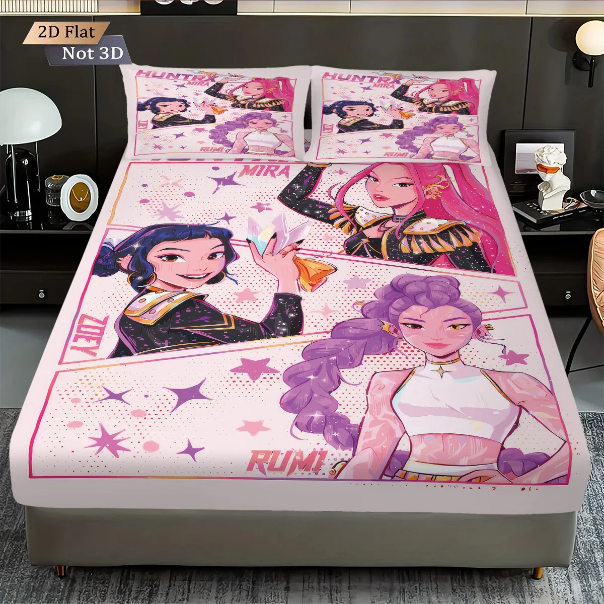 3pcsK-Pop شيطان الصيادين المطبوعة ملاءة سرير مجموعة متعددة الحجم غطاء السرير غرفة نوم الفراش الديكور