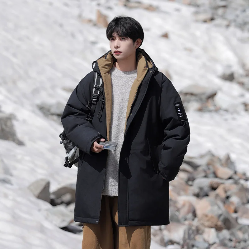 Mid-length workwear cotton jacket men, new autumn and winter thickened coat in army green and black, suitable camping an