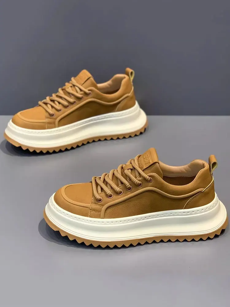 

Модные мужские кроссовки с кожаной поверхностью, противоскользящие, повседневные, на толстой подошве, увеличивающие рост, износостойкие, спортивные, трендовые.