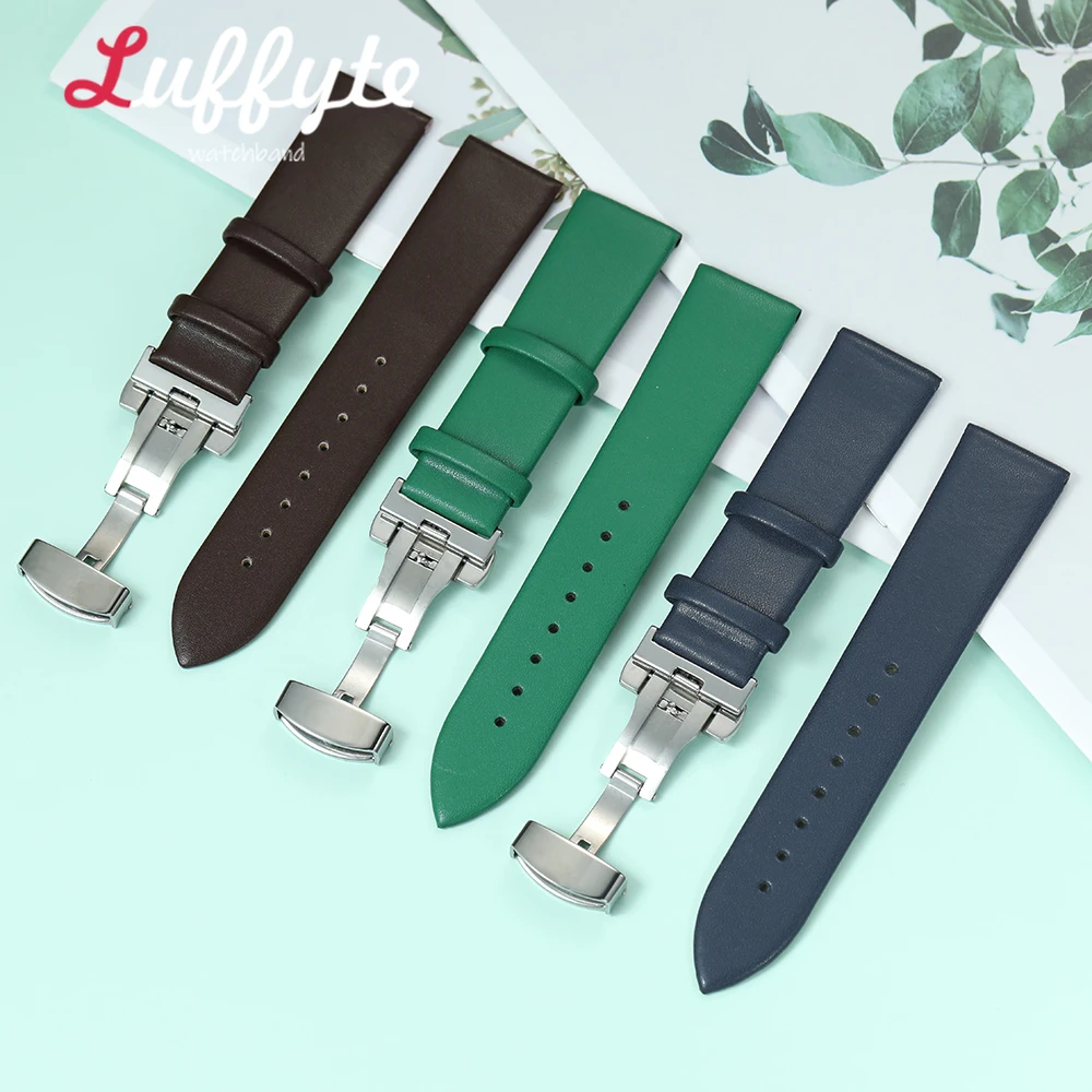 Uhrenarmband mit Schmetterlingsverschluss für Damen, dünner Stil, 18 mm, 20 mm, 22 mm, stabile Passform, Ersatz-Uhrenarmband aus PU-Leder