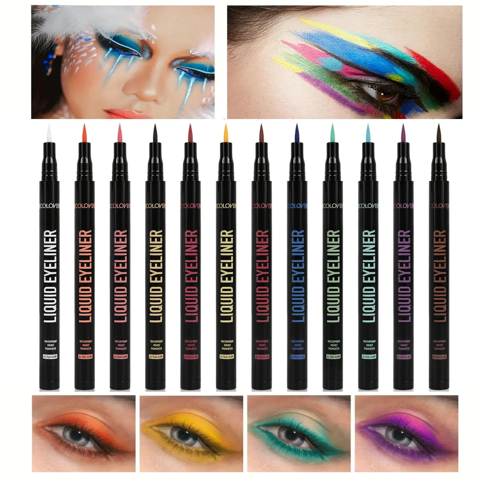 1 delineador de ojos líquido mate resistente al agua: verde/azul/rojo/púrpura, secado rápido, textura suave, duradero, punta fina, resistente al agua