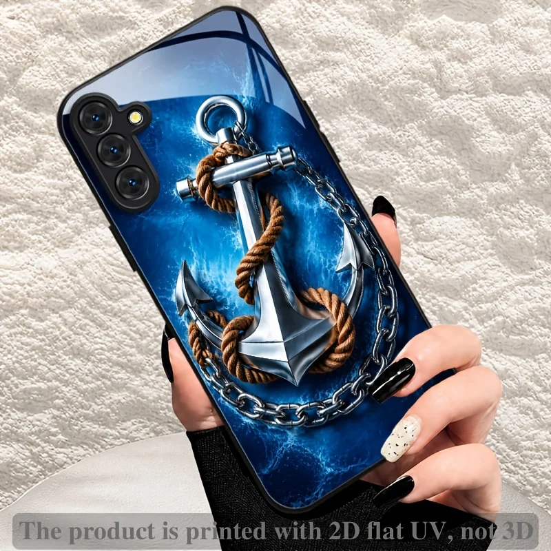Sea blue ship anchor s26 ultra case Glass phone case for Samsung Galaxy S26/S25/S24/S23/S22/S21 Ultra FE Plus anti-fall Cover