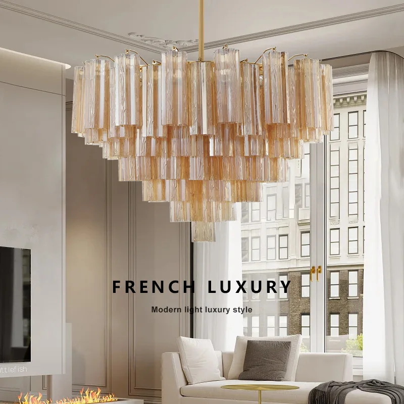 Französische LED-Kronleuchter aus Muranoglas, farbige Beleuchtung, Wohnzimmer, Esszimmer, Hängelampe, Villa, Treppenhaus, Heimdekoration, Leuchte