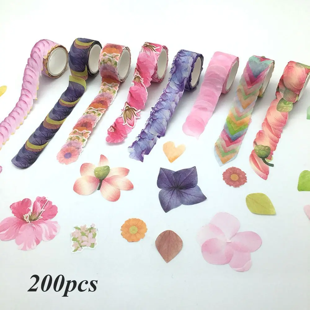 200PCS Sakura Sticker Decorative Masking Tape Flower Petals Tape Scrapbooking Sticky Paper
