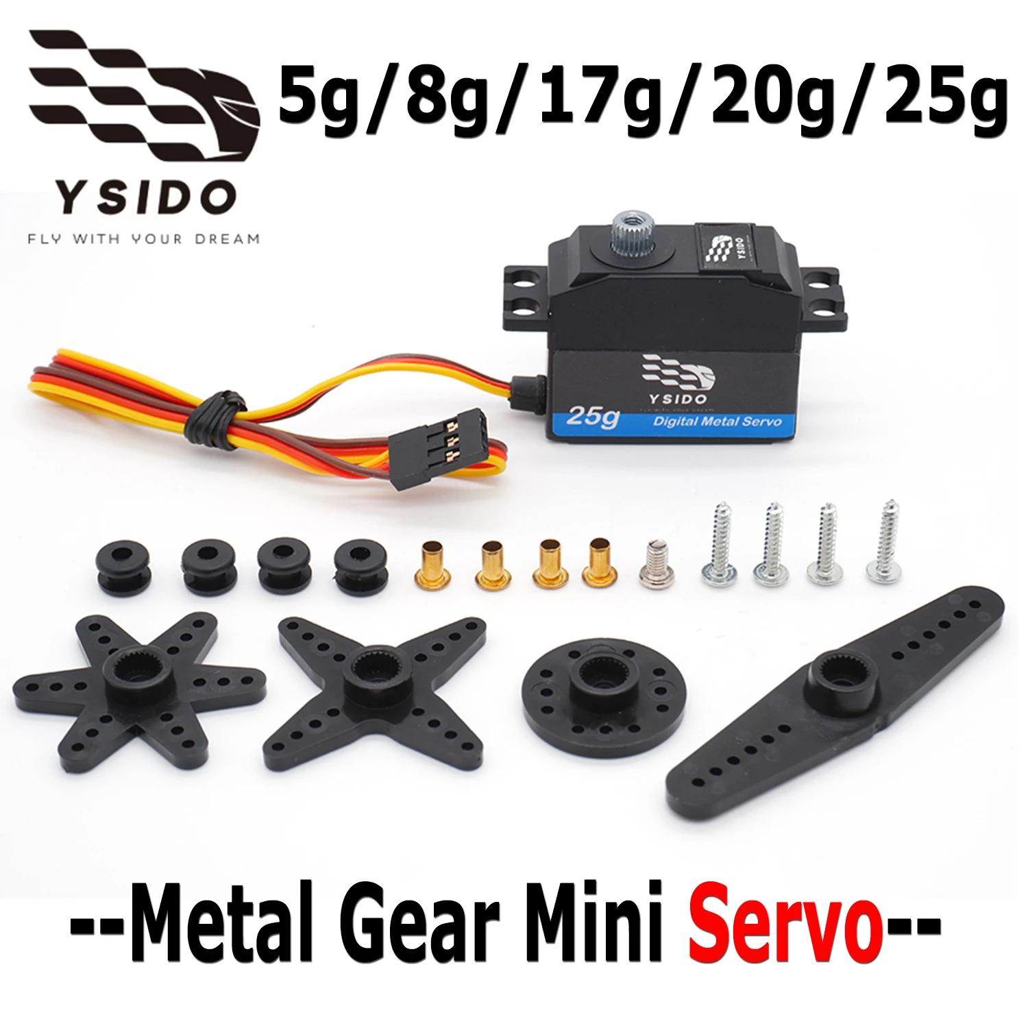 

YSIDO Metal Gear Micro Digital Servo mini servo 5G/8G/17G/20G/25G for RC Car Airplane Fixed-Wing WLtoys Boat Robot Model Parts