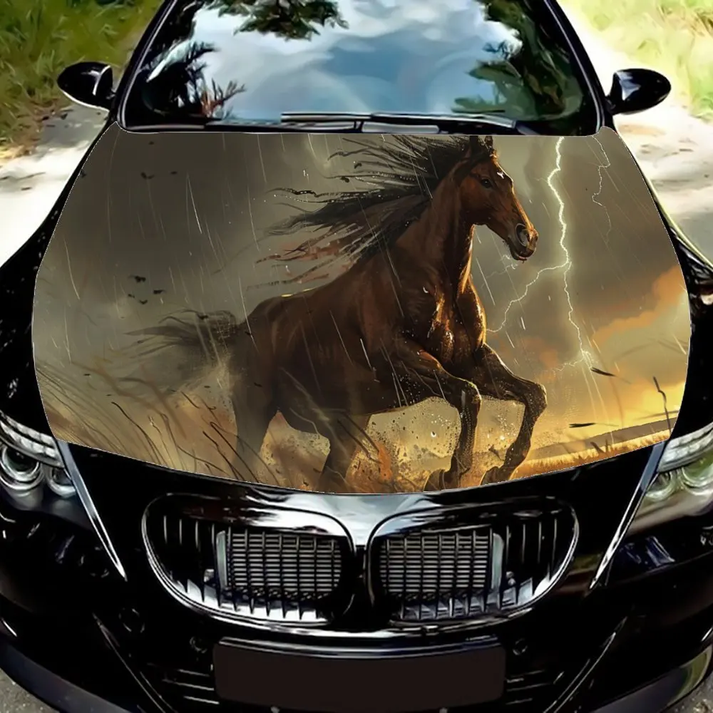 

Horses Running in Rainstorm and Lightning Car Hood Wrap Color Vinyl Sticker Truck Graphic Bonnet Auto Accessories Decor Decal