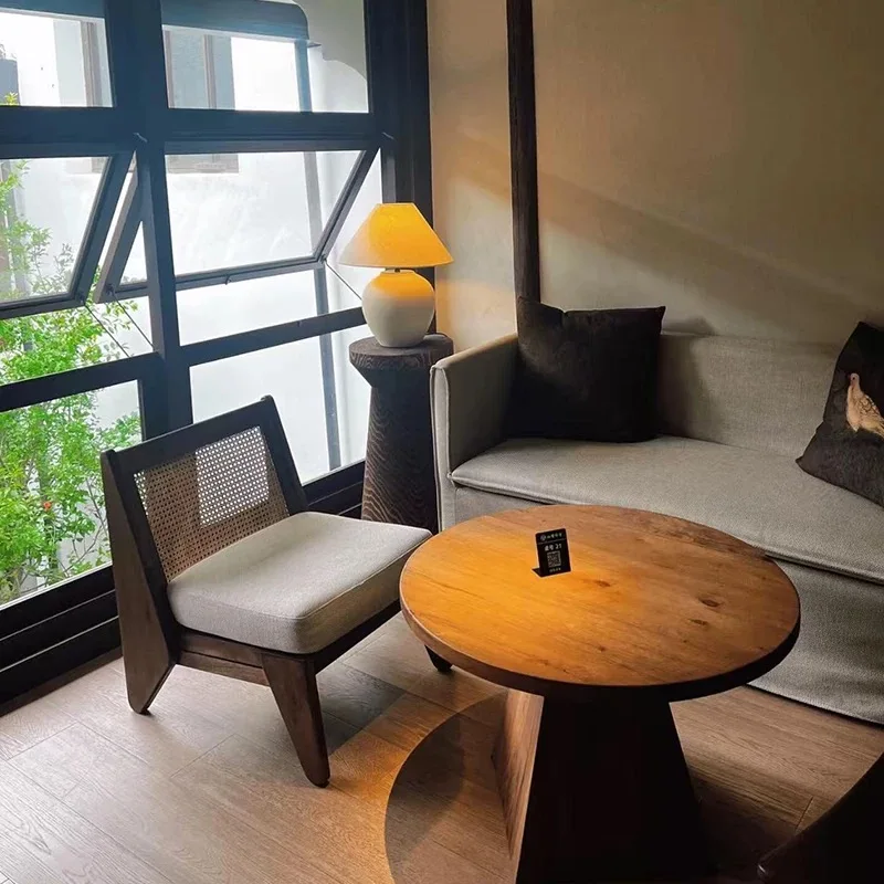 

New Living Room Balcony Leisure Sofa Chair Nordic Wabi Wind Retro New Chinese Designer Hotel Rattan Furniture