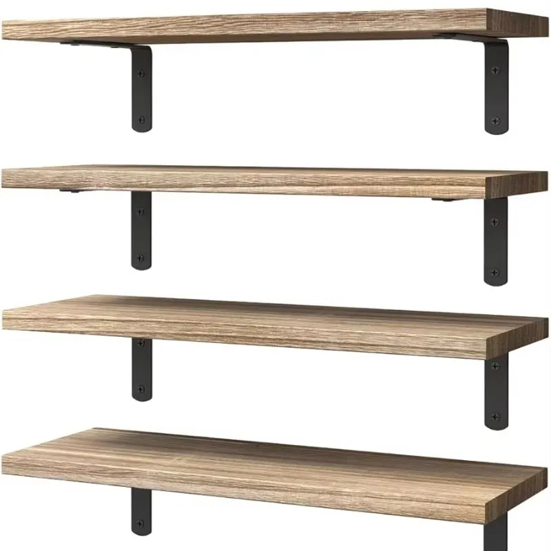 

Carved Wood Floating Shelf Set Bedroom Living Room Shelf Wall Decoration Rustic Brown Farmhouse Style Bookshelf Storage