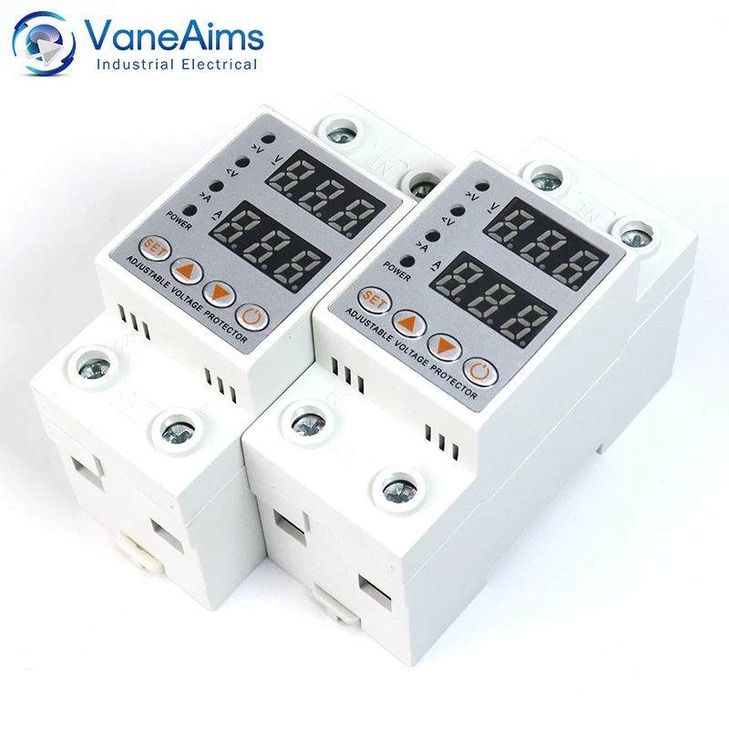 40A 63A AC 220V Din Rail Dual Display Adjustable Over Voltage Current and Under Voltage Protective Device Protector Relay