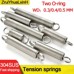 304 Stainless Steel O-ring Hook pull back Cylindrical Helical coil Extension Tension Spring Wire Diameter 0.3mm 0.4mm 0.5mm
