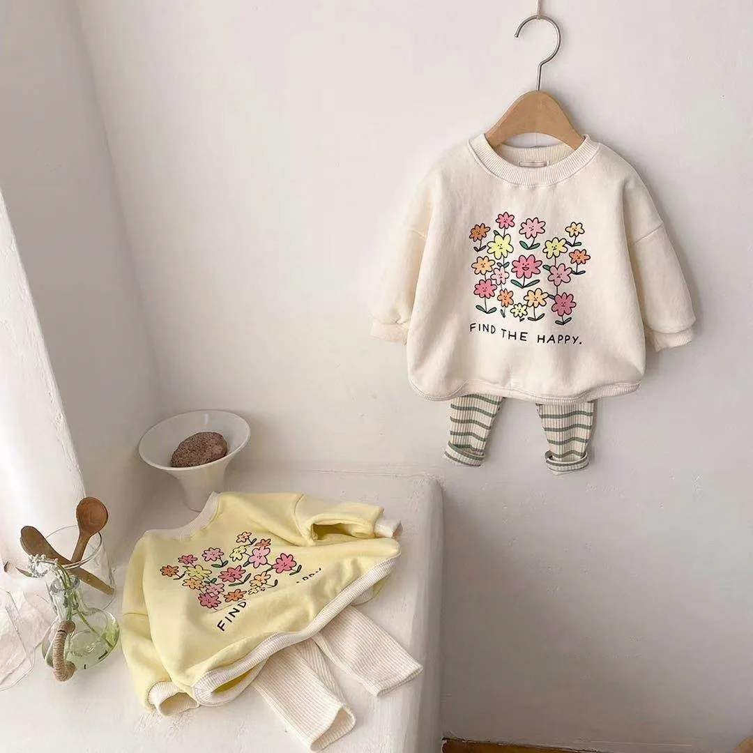 Baby Clothes Cotton Soft Flower Print T-shirt Leggings Spring Autumn 2024 Newborn Clothes Long Sleeve Pullover Pants Set