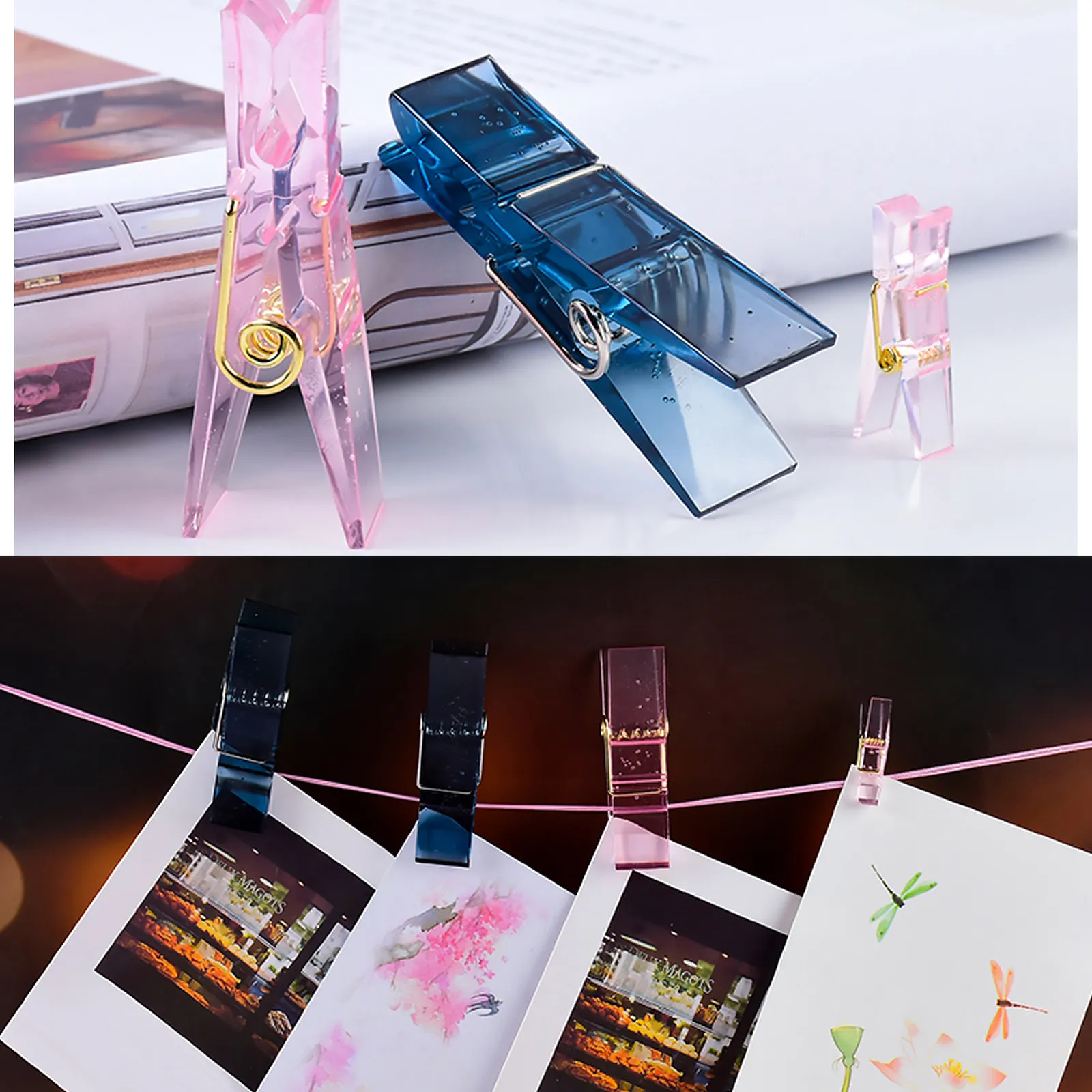 3Pcs Silicone Photo Clip Mold Resin Craft Casting Postcard Clip DIY Mold Set Includes 60 Springs for Photos Cards Clips Making