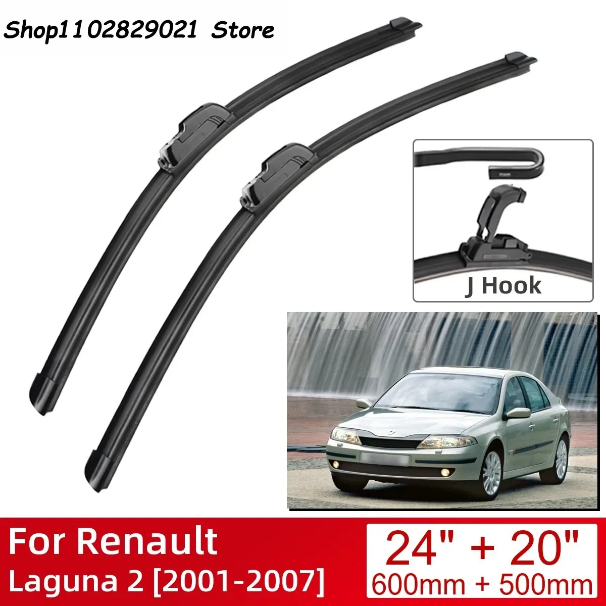 

For Renault Laguna 2 2001-2007 24"+20" Car Accessories Front Windscreen Wiper Blade Brushes Wipers U Type J Hooks 2007 2006