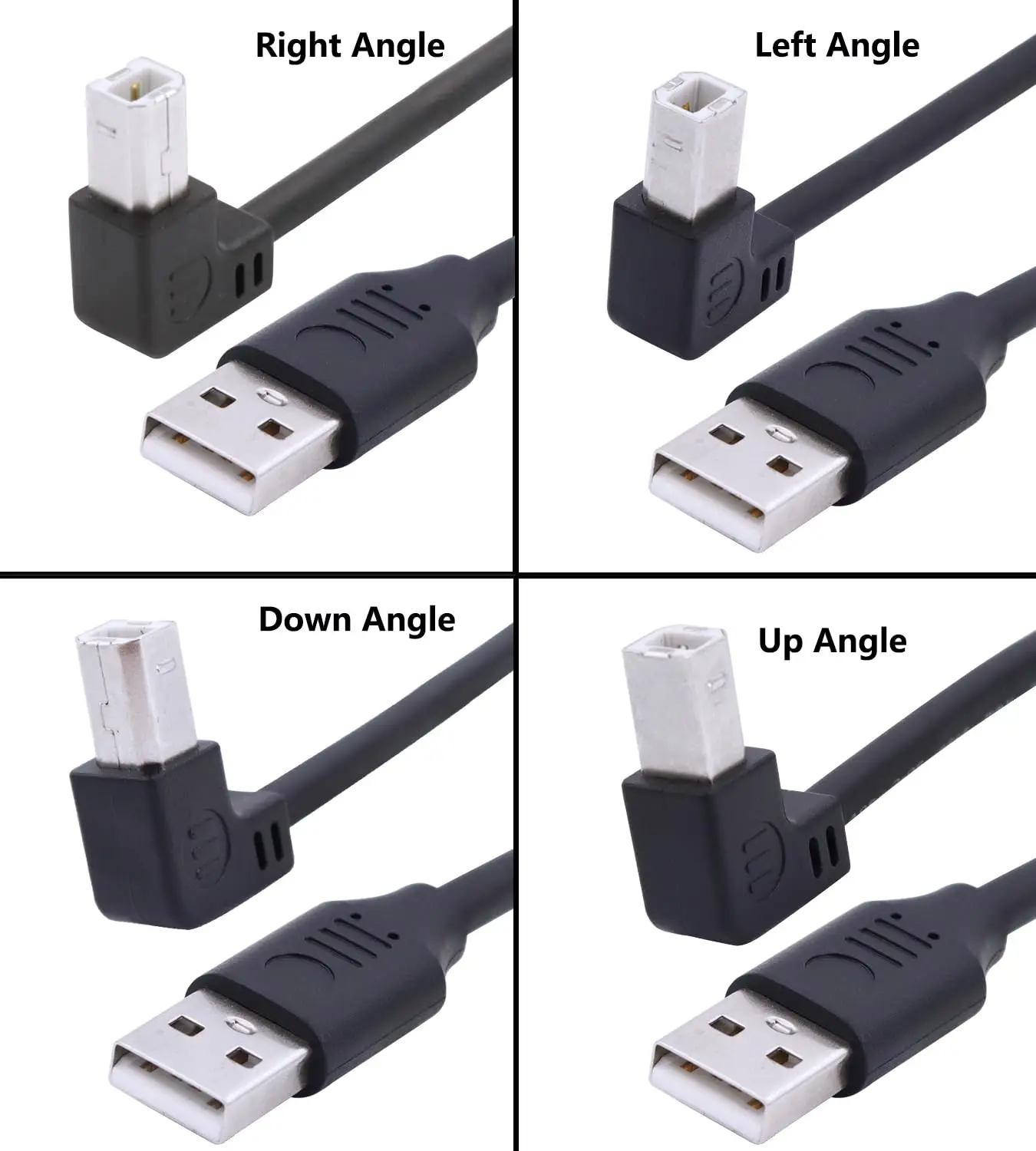 90 Degree Short USB Printer Cable USB 2.0 Type A Male to Left & Right Angle B Male Scanner Cable Cord for Laptop PC Printers
