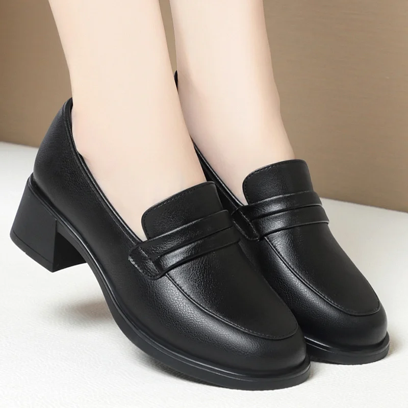 Spring Autumn Loafer Woman New Soft Leather Shoes Black Work Soft Sole Flat Heel Slip-on One Foot Non-slip Soft Sole Comfort Sho