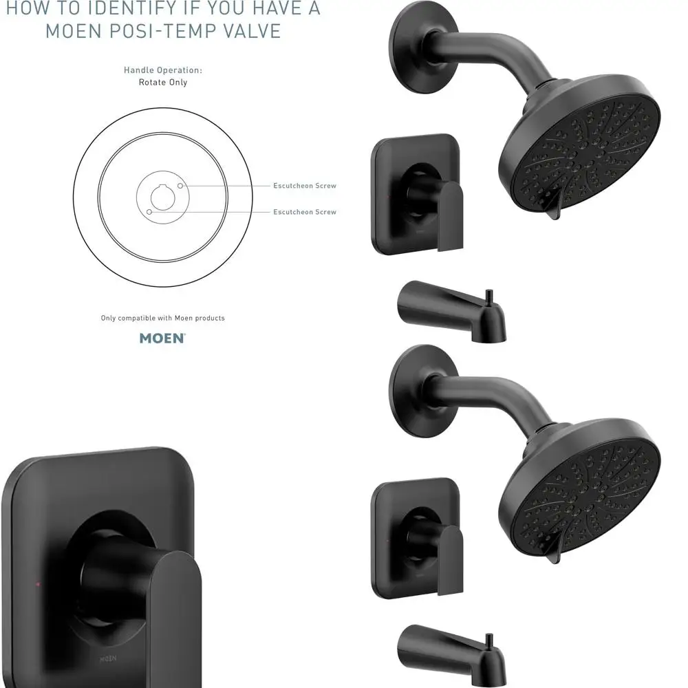 Modern Matte Black Pressure-Balancing Shower System with Lever Handle, Showerhead, and Tub Spout, Requires Posi-Temp Valve, T247