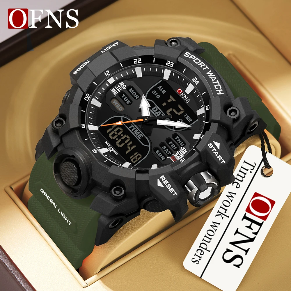 OFNS Dual Display Men Watches Waterproof Sports Watch Military Man Alarm Stopwatch Quartz Wristwatch Male Digital Clock 6126