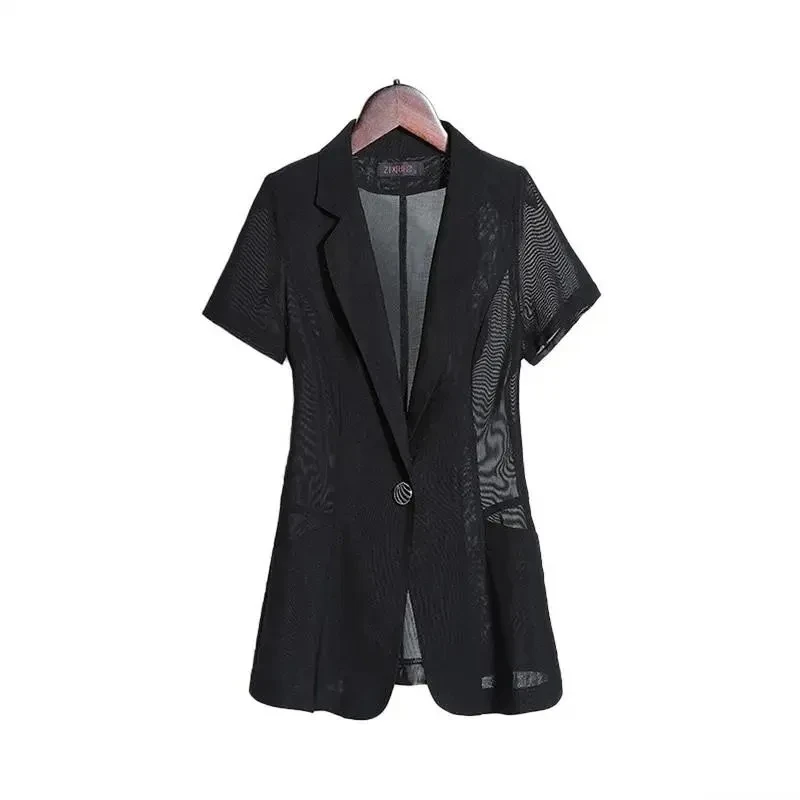 

New mesh thin suit sunscreen shirt short-sleeved shawl summer slim professional jacket women's suit solid color top coat A919