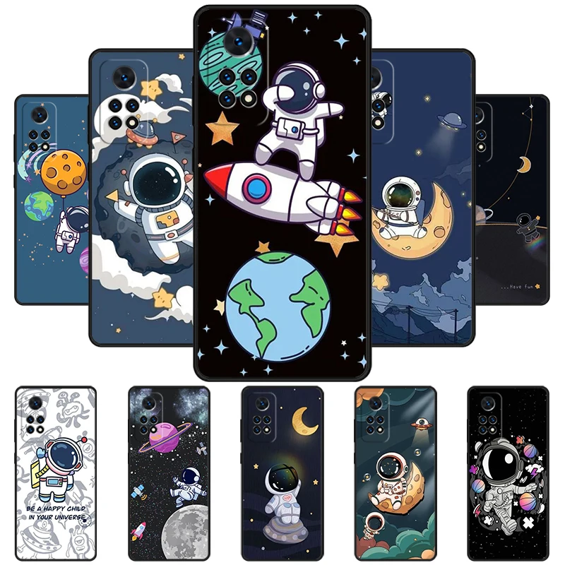 Fashion Astronaut Spaceship Phone Case For Redmi Note 11 EPro 11S 10T 9S Promax 8 Pro Xiaomi Mi 11 12X 12S Ultra Cover