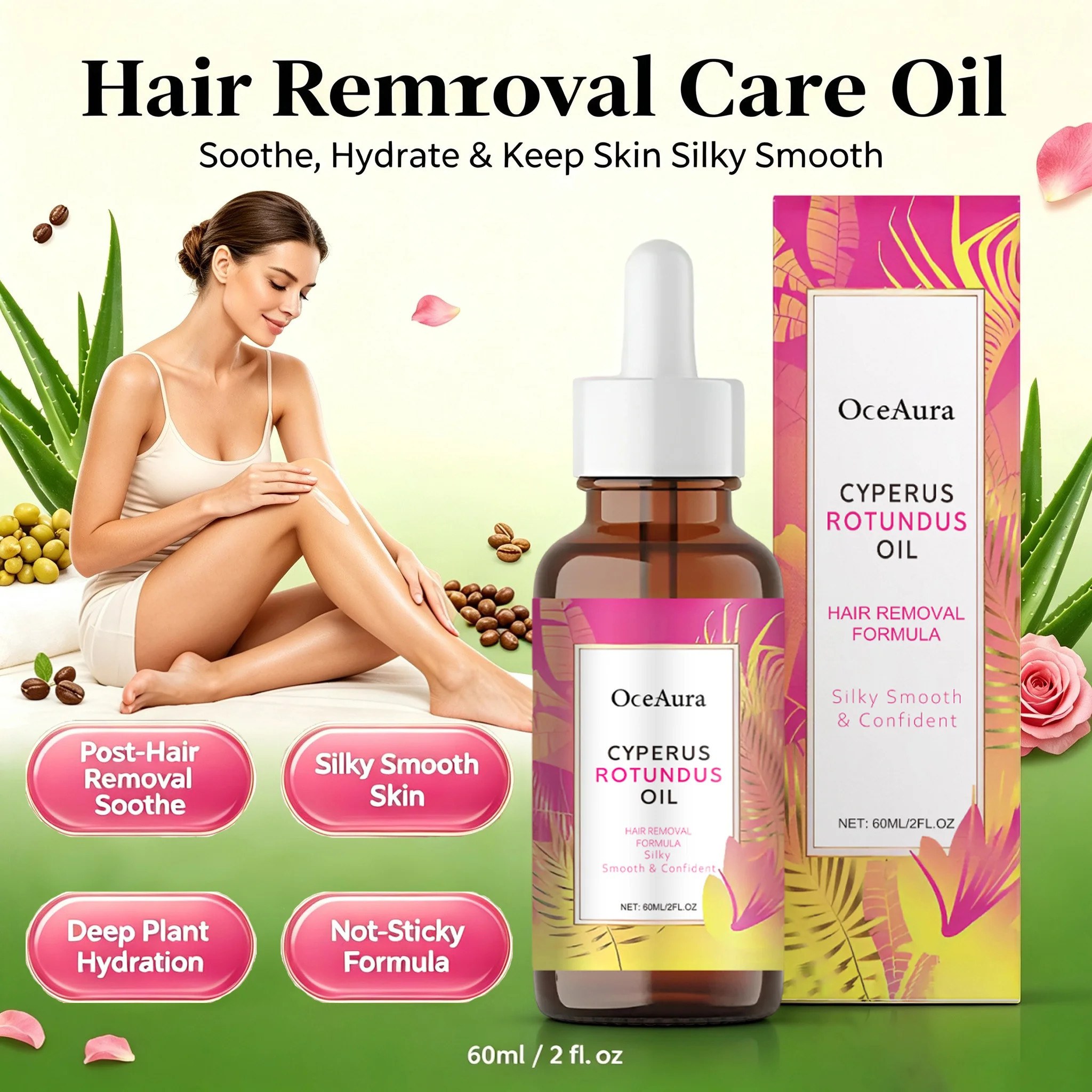 Cyperus Rotundus Oil Hair Removal Treatment with Jojoba Tea Tree Oil Soothes Skin After Removal Deeply Moisturizes Smooth Skin